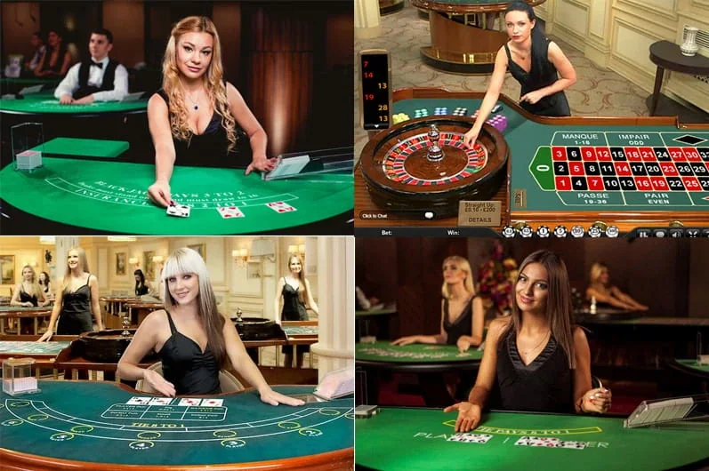 Meja dealer dalam suasana kasino live